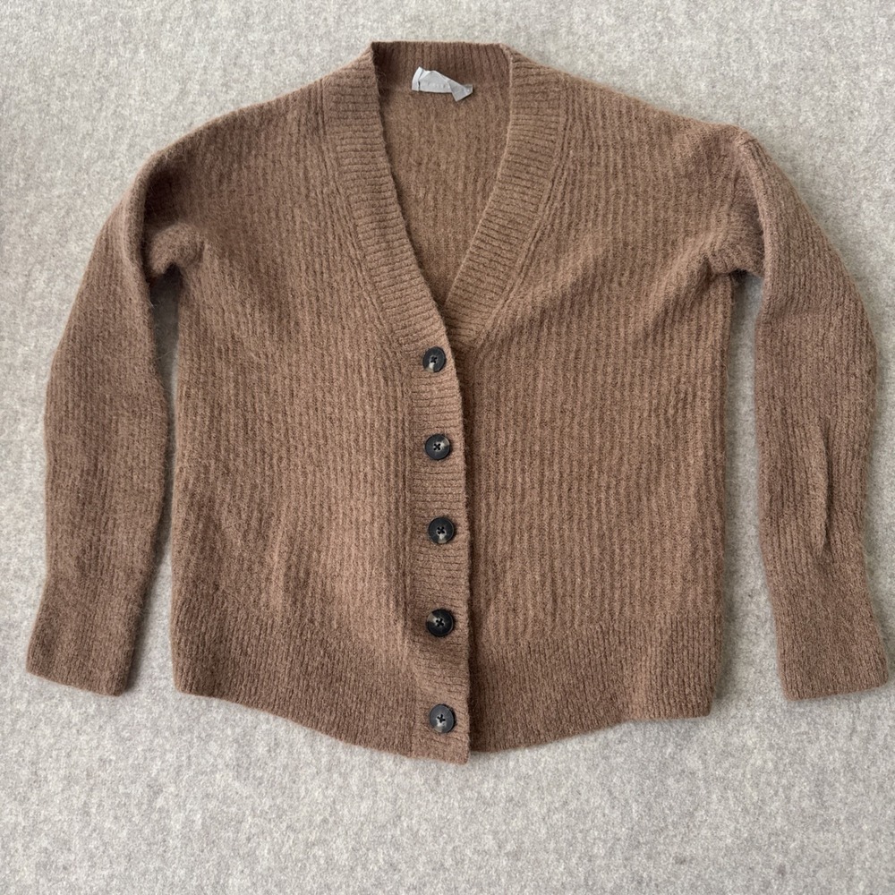 Everlane Alpaca Boxy V Neck Cardigan Sweater Brown Womens Small